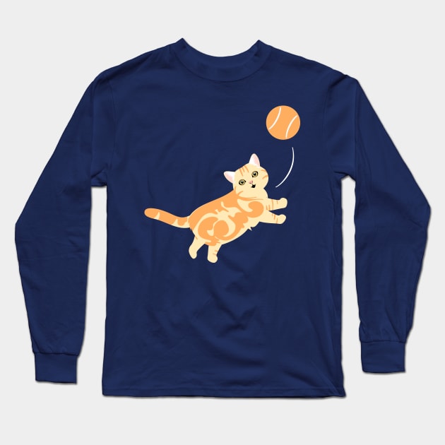 Playing American Shorthair Cat - Orange Long Sleeve T-Shirt by LulululuPainting